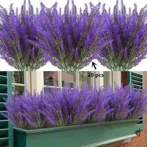 20 Bundles Artificial Greenery Stems, Mixed Fake Plastic Plants, Lifelike Fake Plant, Artificial Lavender Bouquet, Eucalyptus Rosemary Faux Magnolia, Outdoor Indoor Garden Home Decor, Artificial Flowers For Outside