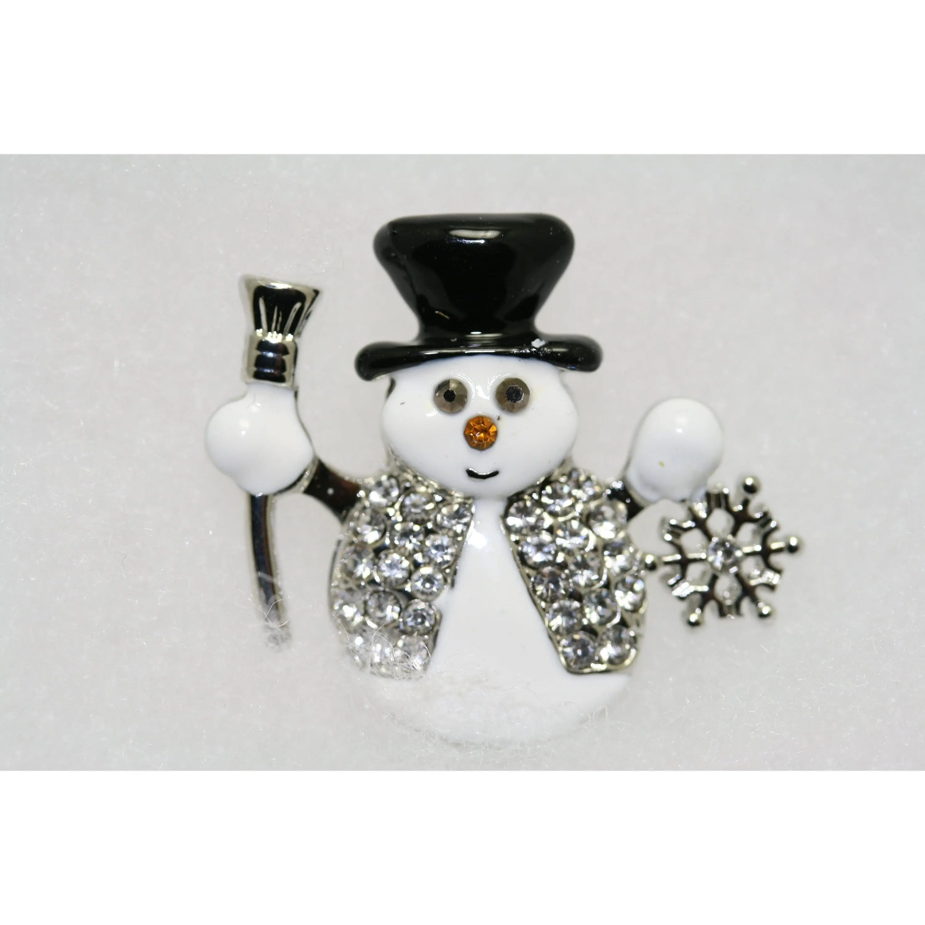 Christmas Snowman Brooch, Glittery and Glitzy Snowman Pin with Clear Rhinestones and Enameling, Holiday  Fashion Jewelry