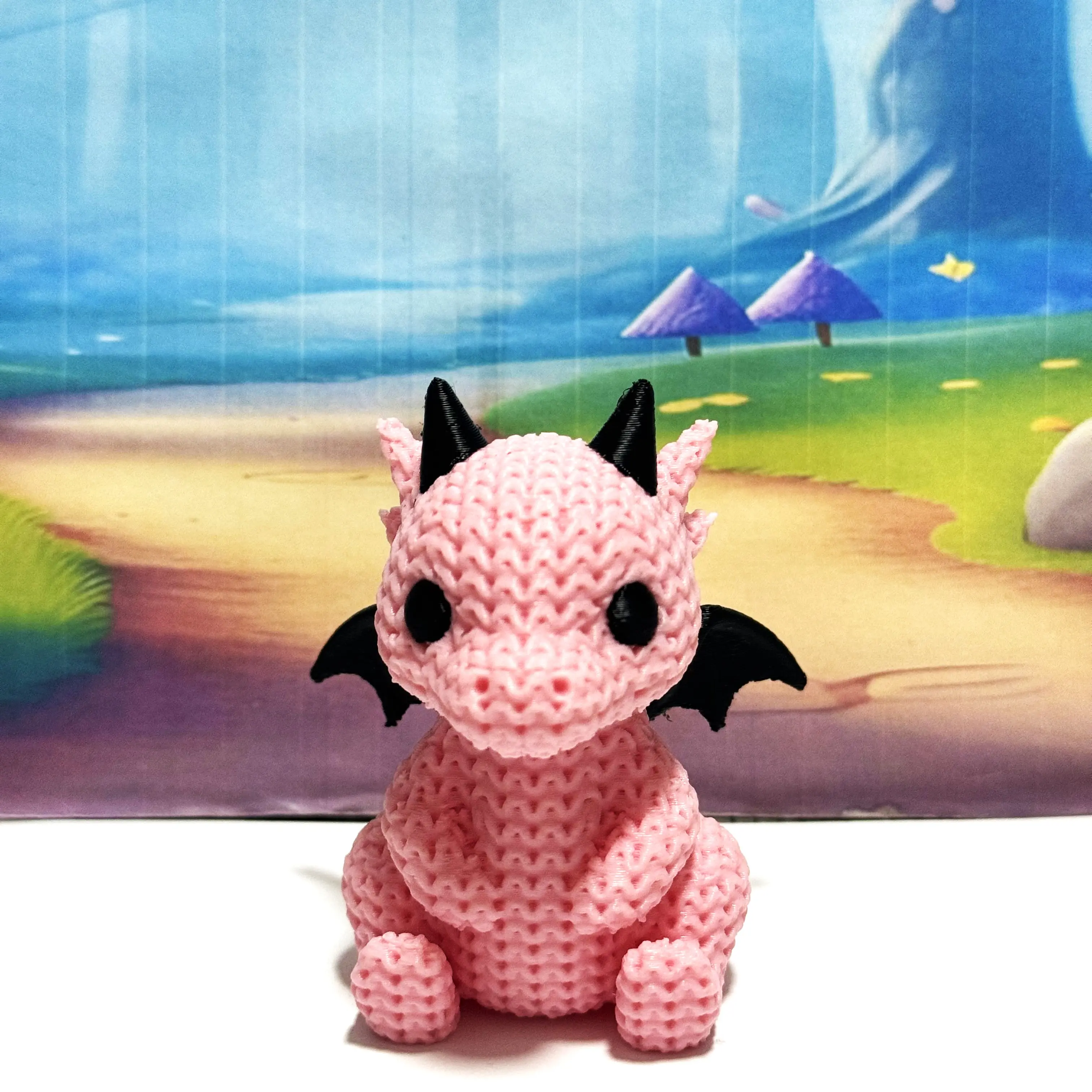 3D Printed Knitted Dragon Figurine, 2.75 Inches Pink Knitted Baby Dragon, Cute Gamer Shelf Decor, Desk Buddy
