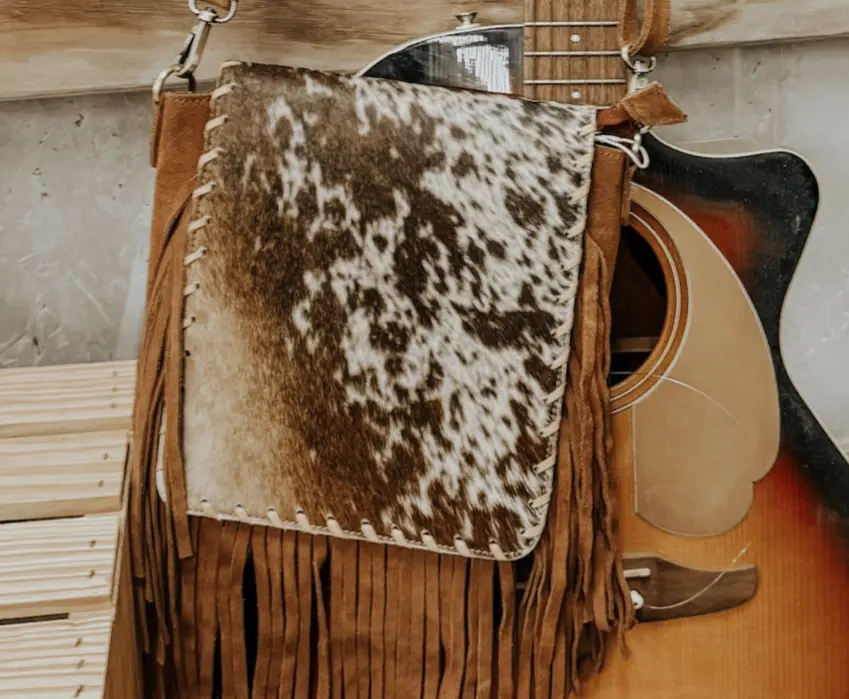 Bessie genuine cowhide suede fringe crossbody purse