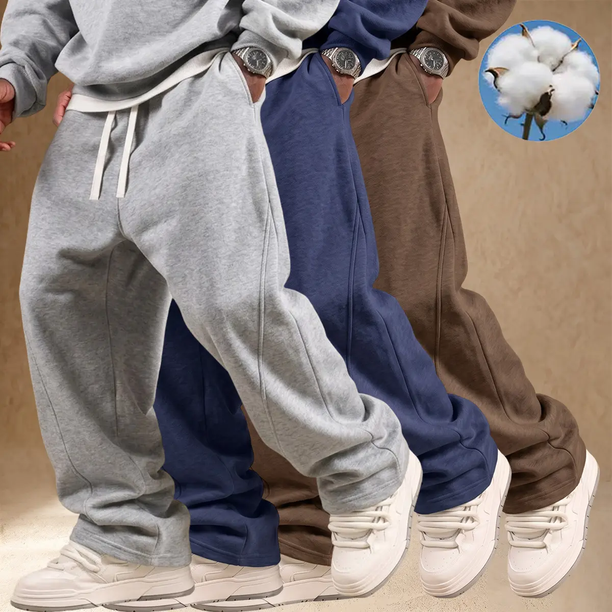Light gray + deep blue + brown