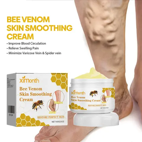 XIMONTH 60g Herbal Bee Venom Leg Care Skin Improvement Cream - Glycerin-Infused, Alcohol-Free, Gentle, Daily Moisturize Nourish Fortify, Reduces Swelling, Softens Rough Areas, Hydrating Firming for Adults' Sensitive/Normal Skin, 24-Month Shelf Life