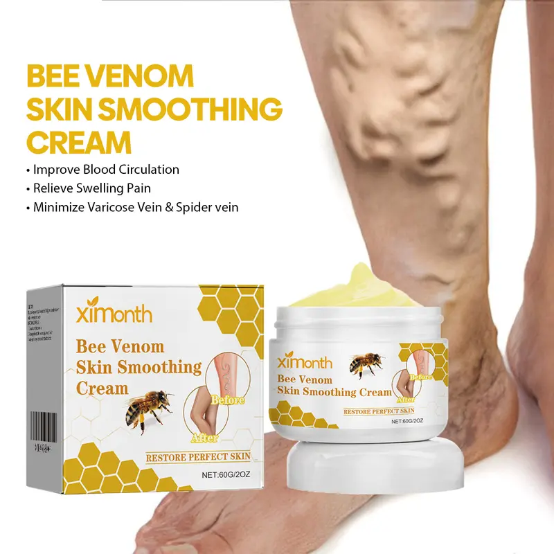 XIMONTH 60g Herbal Bee Venom Leg Care Skin Improvement Cream - Glycerin-Infused, Alcohol-Free, Gentle, Daily Moisturize Nourish Fortify, Reduces Swelling, Softens Rough Areas, Hydrating Firming for Adults' Sensitive/Normal Skin, 24-Month Shelf Life