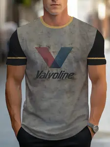 Men's Fashion Casual Short-Sleeve, Vintage Distressed Valvoline Short-Sleeve, Printed Short-Sleeve T-Shirt, Crew Neck Comfortable Sports T-Shirt Top, Suitable for Daily Outings, Parties, Gatherings, and as a Casual T-Shirt Gift