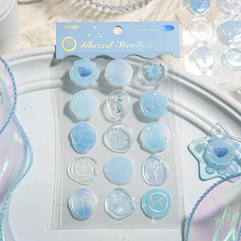 1 Sheet Floral Pattern Glitter Stamp Sticker, Creative Multi-purpose Decorative Sticker, Envelope Seal Sticker