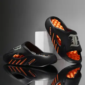 Men's Slippers – Summer Casual Comfortable Fashion Slides, EVA Material, Breathable with Trendy Letter Print, Suitable for Indoor Home and Beach Wear Black Boy Walking Shoes Footwear Fathersdaygift Flipflop clogs men trendy letter print