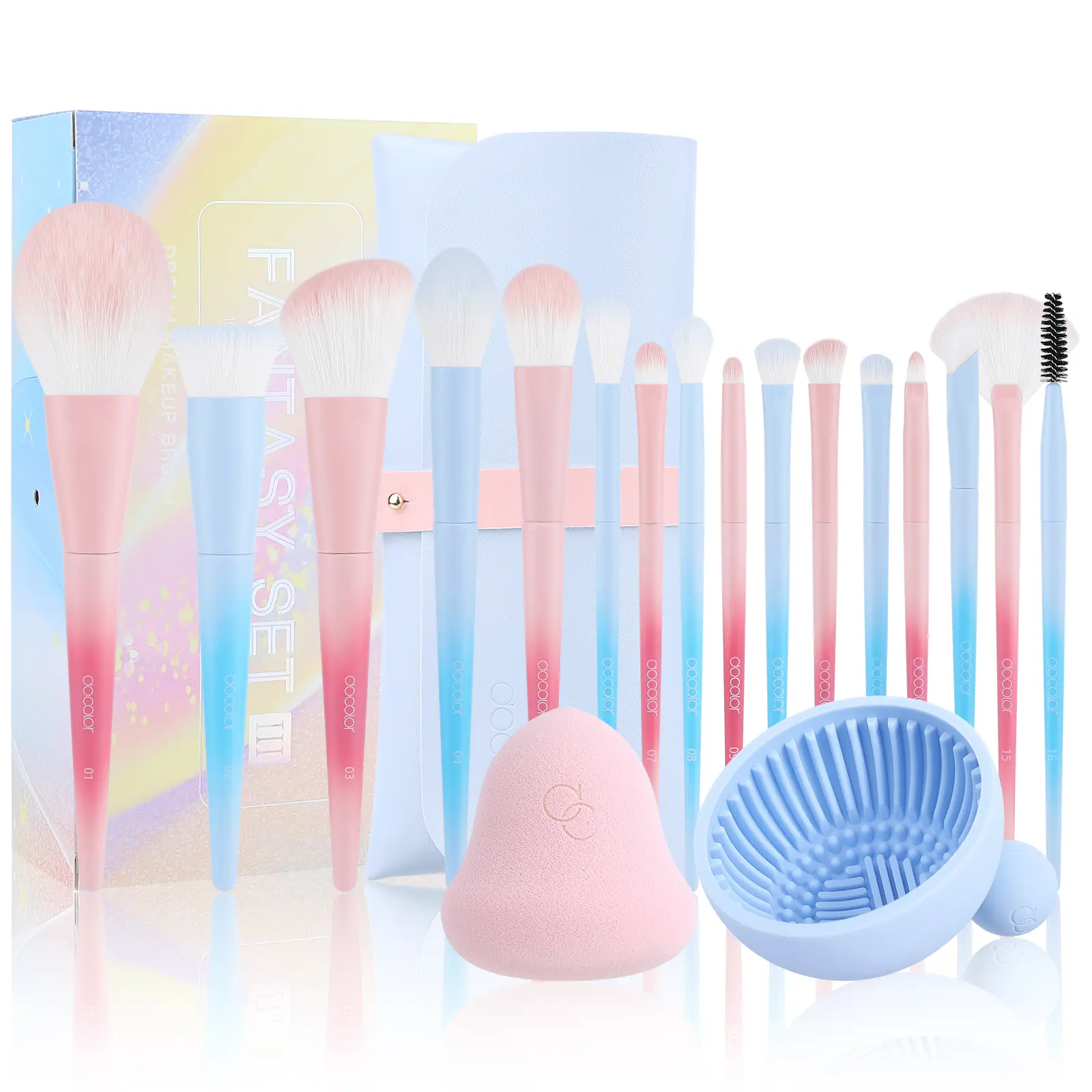 Docolor Fantasy Makeup Brush Set with Beauty Sponge, Cleaning Pad and Portable Makeup Bag, Full Kit including All Essential Tools makeup brush cleaner