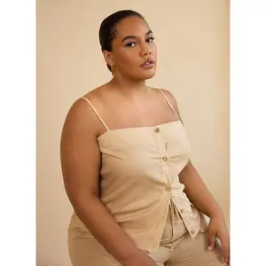 Micah Linen Button Front Top - Cream