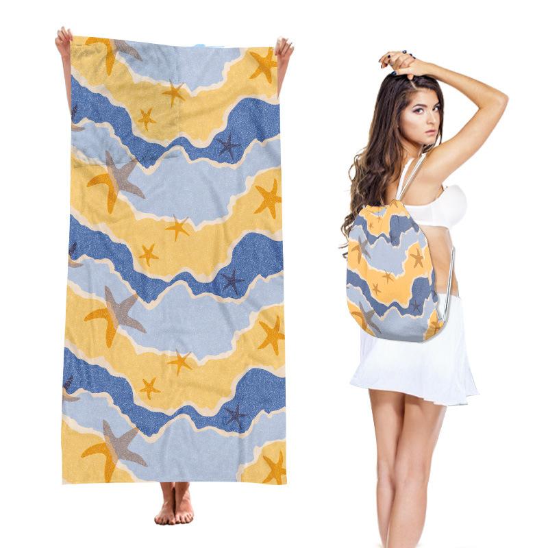 Two-in-One Beach Towel Backpack, Foldable Beach Towel Storage Bag, Microfiber Printed Beach Towel Yarn