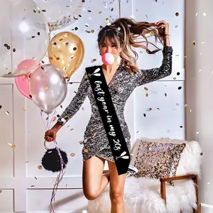 1 Set Black Silver Last Year in My Sash, Happy Birthday Glitter Satin Sash for Women Men, Cheers To Birthday Decorations