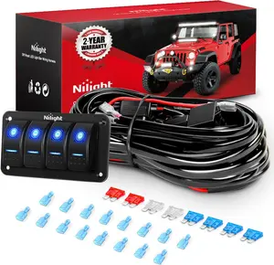 Nilight 16AWG 14AWG 12AWG LED Light Bar Wiring Harness Kit 12V On/Off 4 Gang Rocker Switch Panel Power Relay Blade Fuse 5Pin Toggle Switches for Cars Boat ATV Trucks-8 Leads summervibes