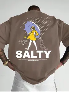 Men's Regular Fit Girl Umbrella Print Round Neck Tee, Casual Short Sleeve Crew Neck T-Shirt for Summer, Fashion Men's Top for Daily Wear, Tropical