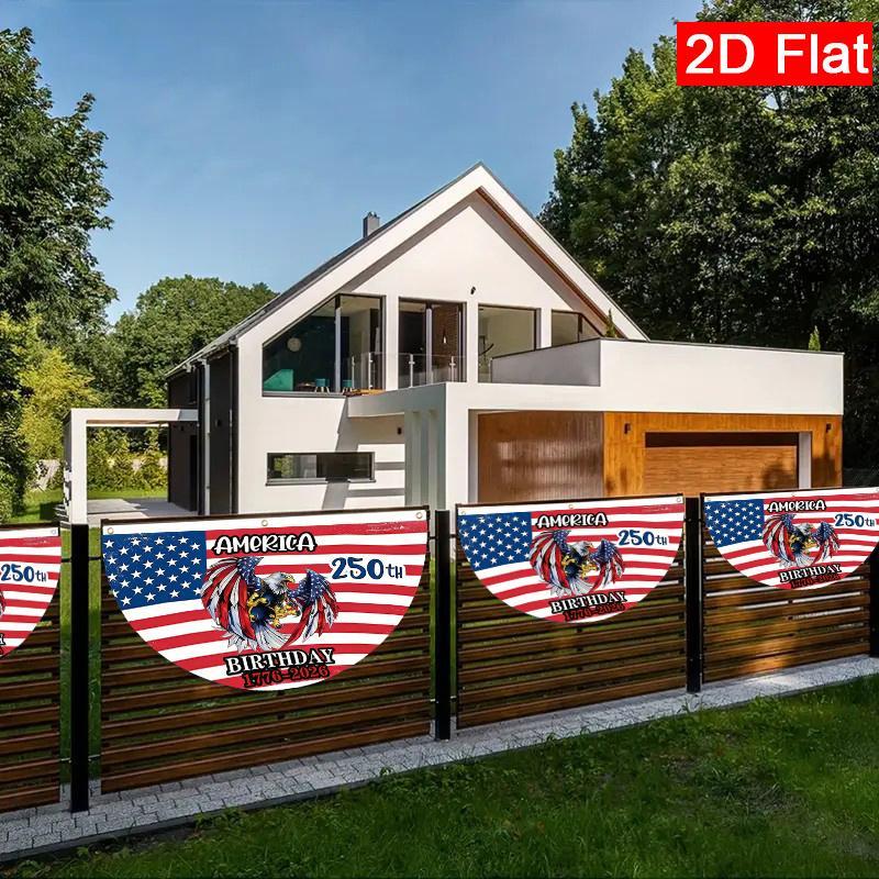 2D Flat American Flag Bald Eagle Semi-Circular Garden Flag |   Double-Sided Polyester Outdoor Yard Decor for Patio Lawn Wall - Welcome Spring 250th Anniversary