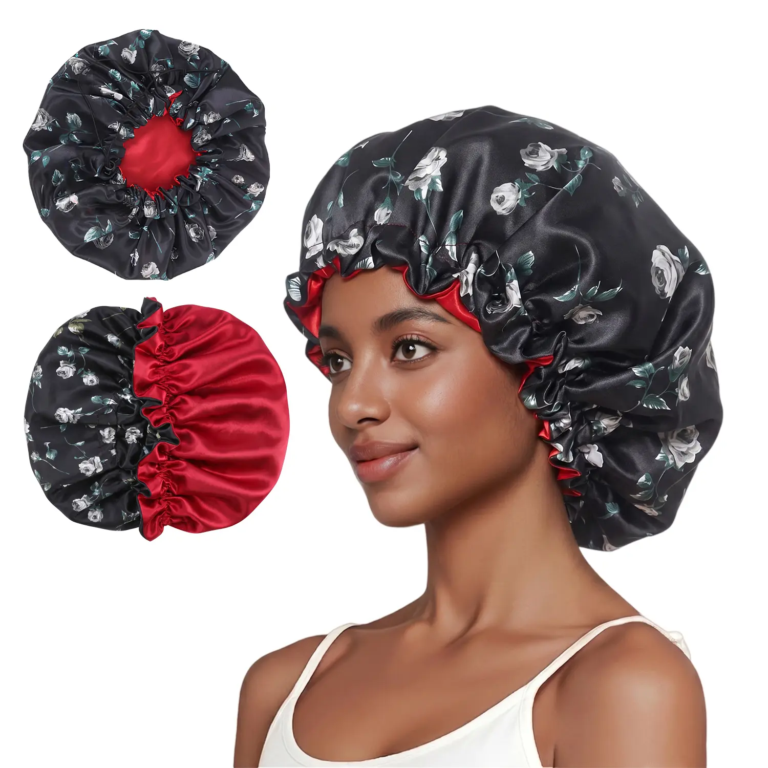 #SummerVibes Silk Bonnet Satin Bonnet for Sleeping Women Men, Adjustable Double Layer Hair Bonnet for Curly Braids Reduce Frizz
