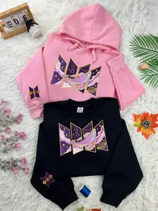 Whale Stitch Sweatshirt, Supportive “We’re With You” Hoodie, Kpop Fan Embroidered Crewneck