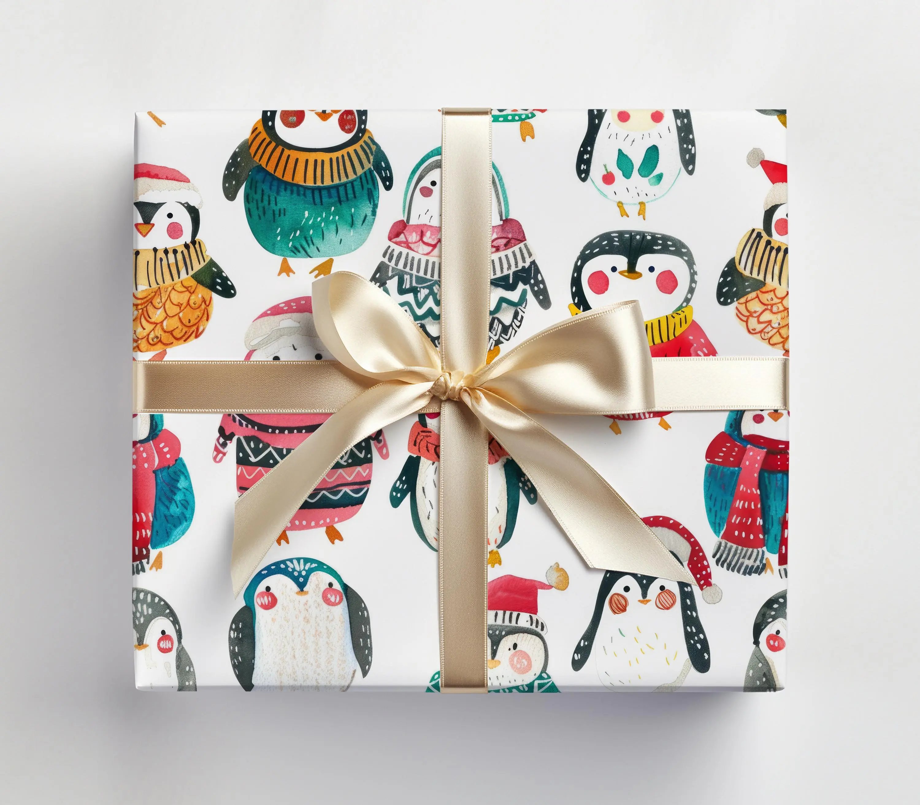 Penguin Wrapping Paper Roll, Christmas Penguin Gift Wrapping Roll Funny Penguins Winter Wrapping Paper, Cute Christmas Wrapping Paper Roll
