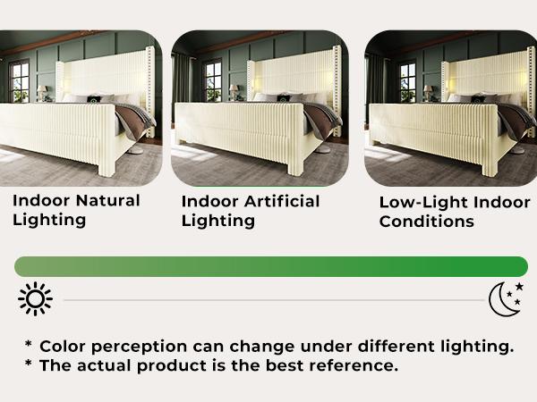 【Ships in 1 or 2 Packages】Wingback Bed Frame with Reading Lights, Corduroy Upholstered Headboard with USB Ports, Noise-Free Platform Bed Frame 1200 lbs Heavy Duty, Aesthetic Bedroom Decor Must Have Gift for Teen Girls Women,Summervibes