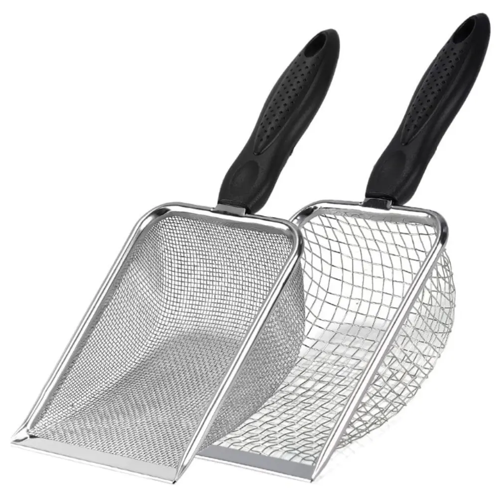 Litter Sifter Scoops, 2-Pack Stainless Steel Fine Mesh Shovels in 2 Sizes for Cleaning Reptile Sand Substrate, Cat Litter & Small Animals, Two Sizes