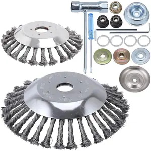 6+8 Inch Rotary Steel Wire Brush Cutter Trimmer Head Weed Blade Cutter with Universal Adapter Kit Compatible with Stihl, Husqvarna,String Trimmers, Gardening Lawnmower, Moss Grass Rust Removal