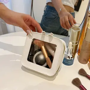 2026 New White Minimalist Clear Makeup Bag, Portable Transparent Lipstick Storage Pouch, Cute Small Clutch Hand Bag for Women, Lightweight Waterproof Organizer Ideal for Daily Outings, Travel & Handbag Storage