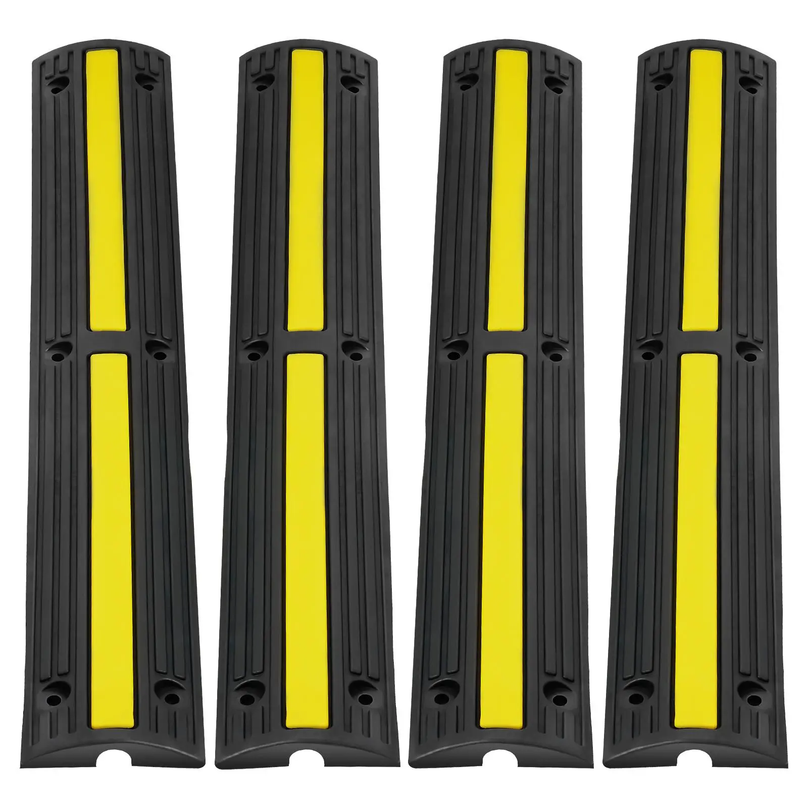 【summerfinds】VEVOR 4-Piece 1-Channel Cable Ramp Protectors, 3.28ft Rubber Speed Bumps with Hoses & Expansion Screws, 18000 lbs/Axle Capacity, 39.37x5.91x1.22in Heavy-Duty Stripe Reflexive Cord Cover for Cord Organization, Residential Areas