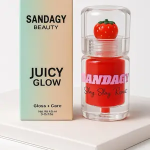 SANDAGY Beauty Juicy Glow Lipgloss - Gloss + Care Formula with Hyaluronic Acid 4.5ml Lightweight Hydrating Strawberry Tint