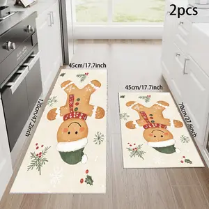 Christmas Gingerbread Kitchen Mats Set of 2, Non-Slip Comfortable Rugs for Kitchen Sink Laundry Room, Farmhouse Style Chef Mats