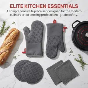 Ultimate Oven Mitt Set - Premium Heat Resistant Gloves & Matching Pot Holders | Non-Slip Grip for Baking, Cooking, Grilling | Sleek Grey Design | Perfect Kitchen Gift