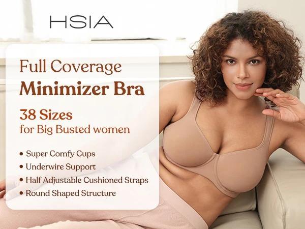 HSIA Joan Comfortzone Plus Size Soft Unlined T-Shirt Minimizer Bra Underwire Full Coverage 1/4 Inch Reducing Effect Seamless Support SpringStatements
