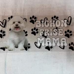 Bichon Frise Glass Can with Coordinating Top Featuring Adorable Dog Design and Paw Prints for Pet Lovers