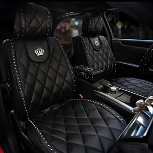 Retro Metal Rivet Car Seat Covers with Sparkling Rhinestone Queen Crown Decoration, Universal Fit Front & Rear Seats, Luxury Design, Car Seat Decorative, Automotive Seat Covers
