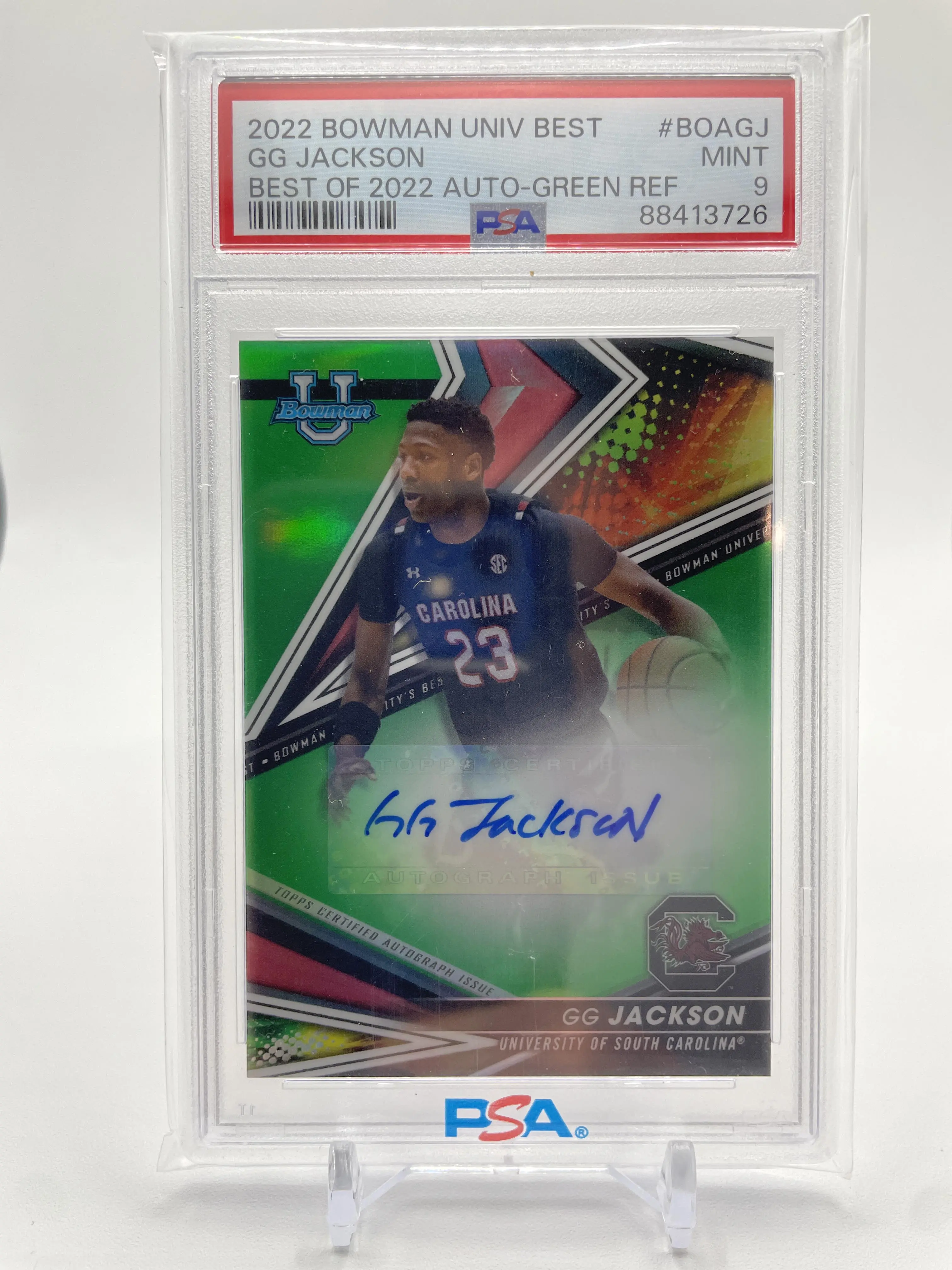 2022-23 Bowman University Best GG Jackson Green Refractor Rookie Auto /99 PSA 9