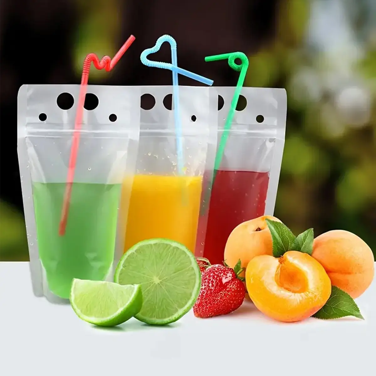 Transparent Portable Plastic Drink Bag, Reusable with Straw, Easy Seal Standing Bag, Ideal for Cold Hot Drinks, Gift Packaging, Party Supplies