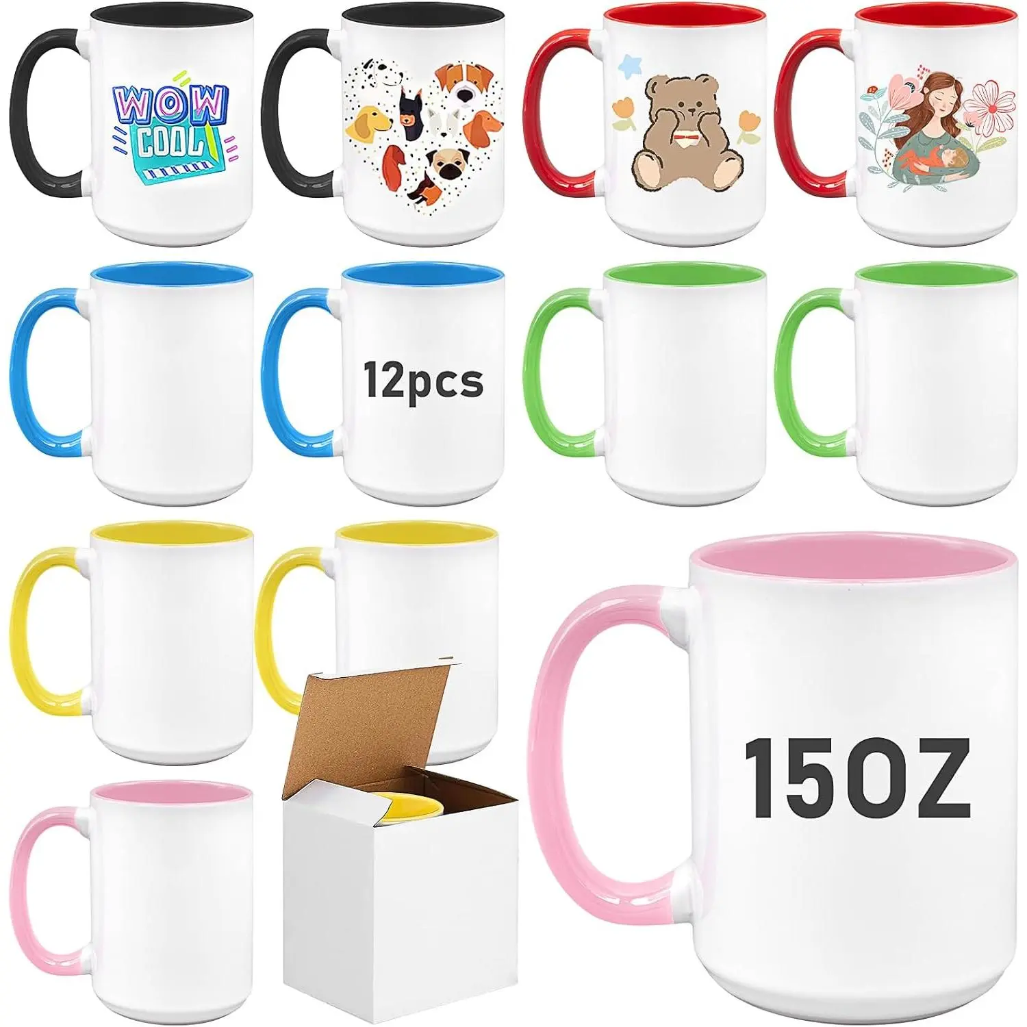 12 Pack Sublimation Mugs Blank,15oz Tazas Para Sublimacion,DIY Coated Ceramic  Coffee Mug for Milk Latte Hot Cocoa,Porcelain Sublimacion Cups with Box,Assorted  Colors - TikTok Shop