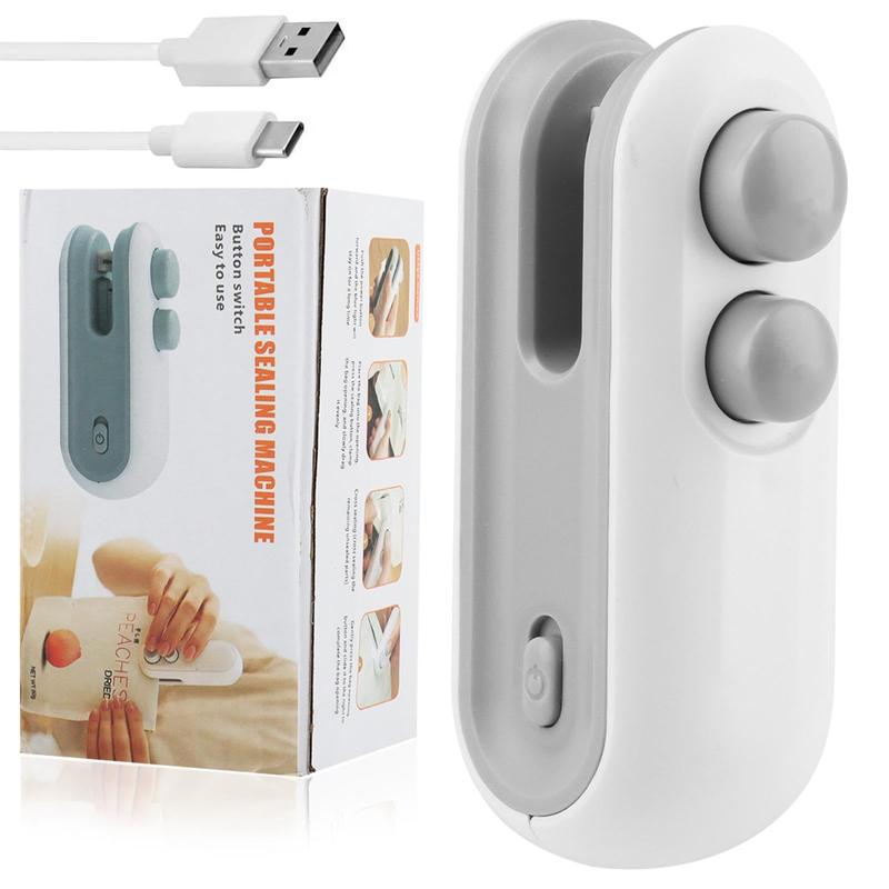 Mini Snack Bag Sealer Machine Rechargeable 2 in 1 with Cutter Keeps Food Fresh White Plastic Electric Heat Sealer Ideal for Selling Bags Compact and Practical