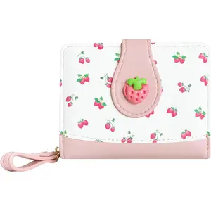 Cutest Fruit Prints Wallet Card Slots Small Wallet with Zipper  Pouch Wallet for Women Girls ( STRAWBERRY)