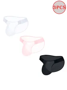 Men's 3-Pack Sheer High-Cut Bikini Briefs Set - Sporty Men's Underwear, Ultra-Thin Nylon-Spandex Fabric, 3D Embossed Waist, Seamless, Quick-Dry, 67% Nylon 33% Spandex for Gym, Beach