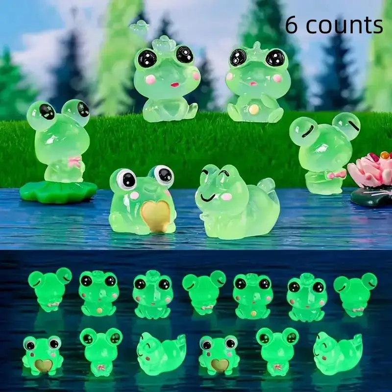Cute Luminous Frog Shaped Ornaments, 6 Counts/set Cute Frog Micro Landscape Bonsai Ornaments, Decorations for Creative Indoor and Outdoor Yard Deck Ga