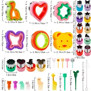 48Pcs Kids Sandwich Cutter Set Fun Animal Dinosaur Heart Flower Shape Toast Bread Mold Food Shaper Tool Kit For Bento Box Lunch Box Breakfast DIY Baking Decoration For Home Picnic Travel