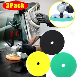 3 Pieces Foam Buffing Pads - 5 inch Green/Yellow/Black Sponge Kit for Car Detailing, Headlight Restoration, and Polishing - Ideal for DIY and Professional Use - Home Improvement.