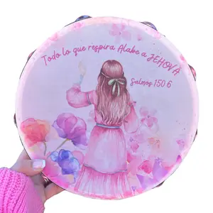(Psalms 150:6) Personalized Hand Tambourine Synthetic Leather Non-Slip Grip Metal Cymbals Premium Wood