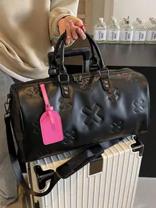 Fashionable and Cool Multifunctional Large Capacity Solid Color PU Leather Embossed Soft and Thick Cross Embossed Pattern, Detachable Adjustable Strap, Suitable for Leisure Vacation, Business Trip, and Returning to School Bag for School
