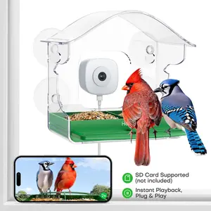 HomiQ AI Smart Birdwatching Device 2K HD 3MP Window Glass Camera with 2.4G&5Ghz WiFi Auto AI Birds Capture 24/7 Events Recording Starlight Night Vision Anti-Glare Reflection for Bird Lovers