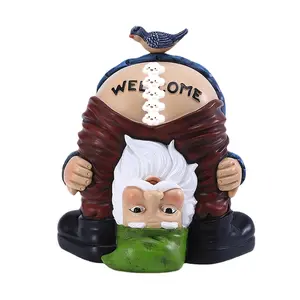 Garden Small Gnome Statue, 6.2 Inch Naughty Gnome Statue, Display Birds Welcome Indoor or Outdoor Decoration for Lawn Garden Decoration, Halloween Christmas Decoration