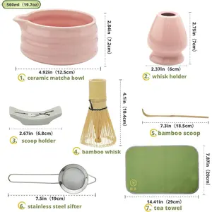 whisk Set,7 Pcs Matcha Making Kit with Ceramic Bowl, Sifter, Scoop, Holder, Stand, and Towel for Matcha Experience()