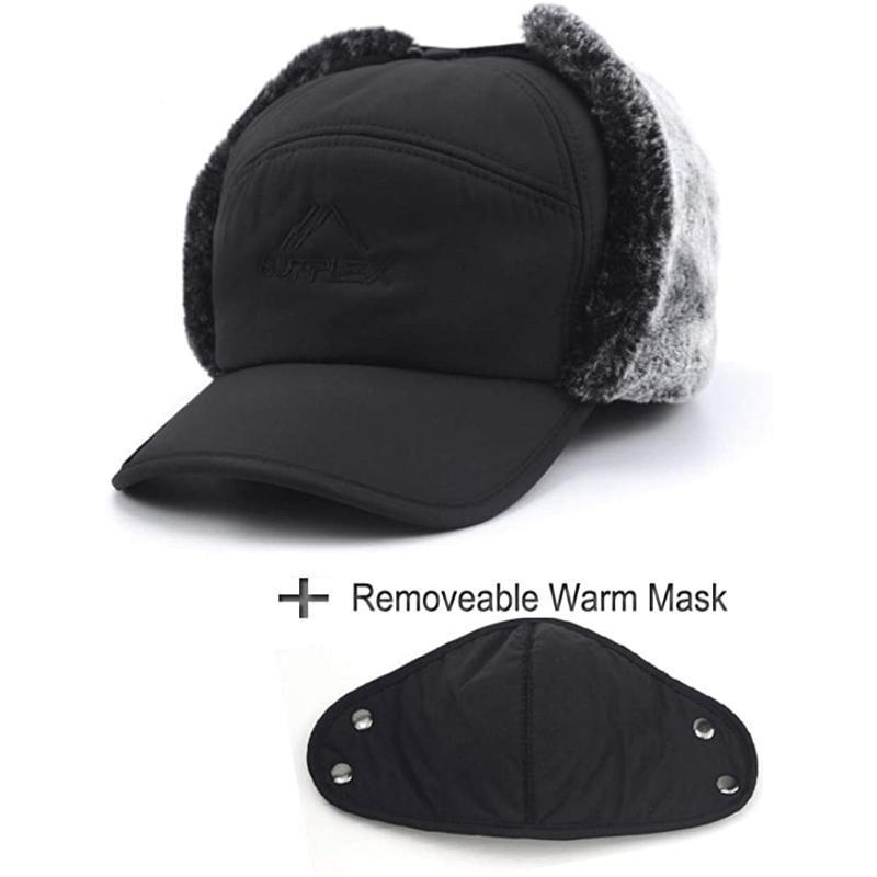 Winter Essentials Warm Hat Thicken Faux Fur Outdoor Sports Hat with Removable Face Mask for Skiing Skating Climbing Cycling Christmas Gift Windproof Thermal Adjustable Baseball Faux Fur