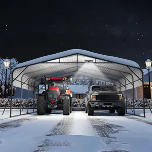 20x20FT Heavy Duty Metal Carport w/Led Light,Outdoor Portable Car Garage,Reinforced Base & Galvanized Steel Roof, Outdoor Car Port Canopy Shelter for Boats, Full-Sized Pickup Trucks