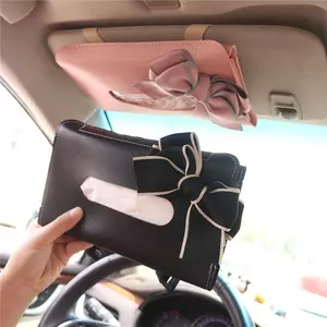 Car Tissue Box, Cute Bowknot Design Car Tissue Holder, Multifunctional Car Interior Accessories for Car Sun Visor & Seat Back, Car Storage Organizer
