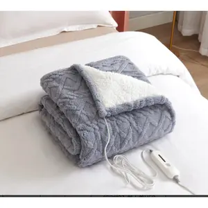 [Winter Essential] Car & Home Heated Blanket Twin Size 62x84 Inch Soft Sherpa 5 Heat Levels Fast Heating Safe Certified Gray