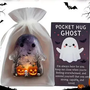 Ghost Pocket Cards, Pocket Comfort Ghosts, Pockets Hug Ghost with Encouragement Card Cute Mini Charm, Inspirational Gift for Friends, Emotional Support Token, Small Decorative Keepsake